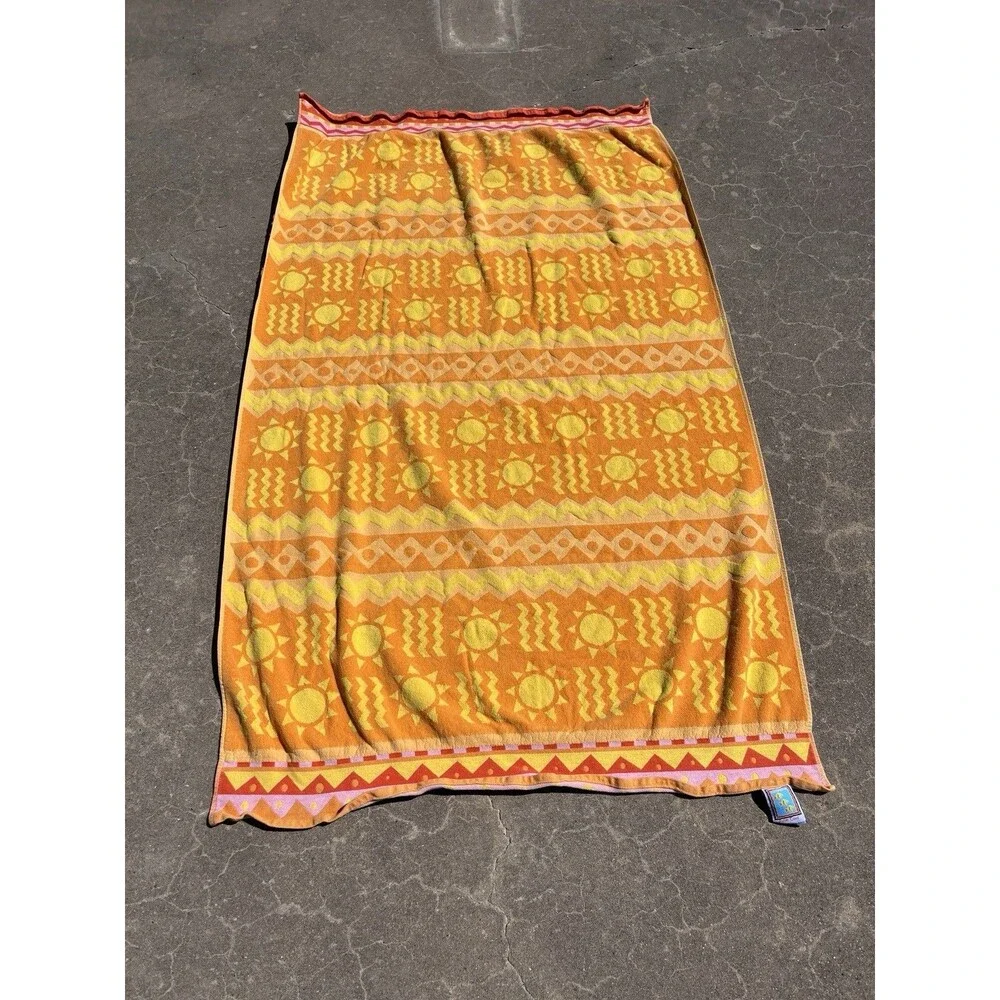 Two VTG Palm Cove Sun Beach Towels Sun Orange Floral Pink Beachtowel 100% cotton